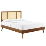 Kelsea Cane and Wood Queen Platform Bed With Splayed Legs by Lefancy