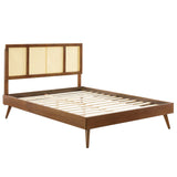 Kelsea Cane and Wood Queen Platform Bed With Splayed Legs by Lefancy