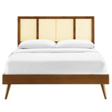 Kelsea Cane and Wood Queen Platform Bed With Splayed Legs by Lefancy