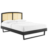 Sierra Cane and Wood Queen Platform Bed With Angular Legs by Lefancy