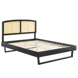 Sierra Cane and Wood Queen Platform Bed With Angular Legs by Lefancy