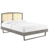 Sierra Cane and Wood Queen Platform Bed With Angular Legs by Lefancy