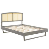 Sierra Cane and Wood Queen Platform Bed With Angular Legs by Lefancy