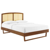 Sierra Cane and Wood Queen Platform Bed With Angular Legs by Lefancy