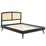 Sierra Cane and Wood Queen Platform Bed With Splayed Legs by Lefancy