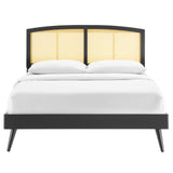 Sierra Cane and Wood Queen Platform Bed With Splayed Legs by Lefancy