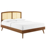 Sierra Cane and Wood Queen Platform Bed With Splayed Legs by Lefancy