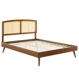 Sierra Cane and Wood Queen Platform Bed With Splayed Legs by Lefancy