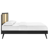 Kelsea Cane and Wood King Platform Bed With Splayed Legs by Lefancy