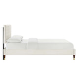 Leah Chevron Tufted Performance Velvet Queen Platform Bed by Lefancy