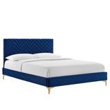 Leah Chevron Tufted Performance Velvet Queen Platform Bed by Lefancy