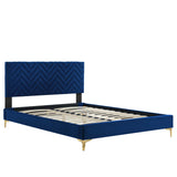 Leah Chevron Tufted Performance Velvet Queen Platform Bed by Lefancy