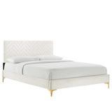 Leah Chevron Tufted Performance Velvet Queen Platform Bed by Lefancy