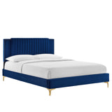 Zahra Channel Tufted Performance Velvet Queen Platform Bed by Lefancy