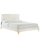 Zahra Channel Tufted Performance Velvet Queen Platform Bed by Lefancy