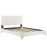 Yasmine Channel Tufted Performance Velvet Queen Platform Bed by Lefancy