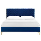 Leah Chevron Tufted Performance Velvet Twin Platform Bed by Lefancy