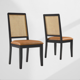 Arlo Vegan Leather Upholstered Faux Rattan and Wood Dining Side Chairs Set of 2 by Lefancy