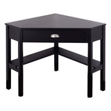 Corner Black Wood Computer Desk with Drawer