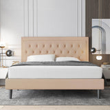 Full size, Beige Linen, Platform Bed, Frame, Button Tufted, Headboard