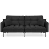 Plush Black Split-Back Design Convertible Linen Tufted Futon w/ 2 Pillows