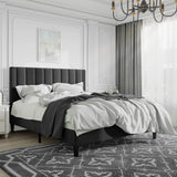 Full size, Modern, Black, Velvet Upholstered, Platform Bed, Headboard