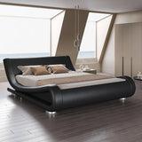 Full, Modern, Black, Upholstered, Platform Bed, Frame, Sleigh, Curved, Headboard