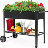 Black, Metal, Raised, Garden Bed, Planter, Cart on Wheels, 37-inch x 15-inch