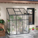 6.3 ft x 4.1 ft, Outdoor, Polycarbonate, Lean-to, Greenhouse, Black Metal Frame