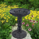 Outdoor, Garden, Fiberglass, Bird Bath, Black, Charcoal, Stone Finish