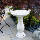 Outdoor, Off-White, Ceramic Birdbath, Light-Brown, Antique Finish