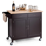 Brown Kitchen Island Storage Cart with Wood Top and Casters