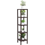 Brown, Bamboo Wood, 4-Shelf, Versatile, Storage Unit, Rack, Narrow Bookcase