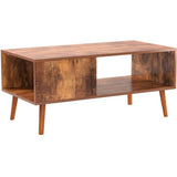 Modern Mid-Century Coffee Table Living Room Storage Shelf in Brown Wood