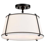 2-Light, Round, 15-inch, White, Drum, Ceiling Light, Black, Metal, Semi-Flush Mount