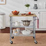 Kitchen, Island Cart, Wood Top, 2 Bottom, Storage, Shelves on Wheels