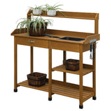 Modern Garden Potting Bench Table with Sink Storage Shelves &amp; Drawer