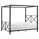 Queen size Modern Black Metal Four-Poster Canopy Bed Frame