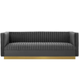 Sanguine Vertical Channel Tufted Performance Velvet Sofa in Gray