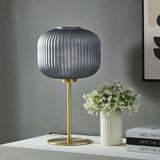 Reprise Glass Sphere Glass and Metal Table Lamp in Black Satin Brass by Lefancy