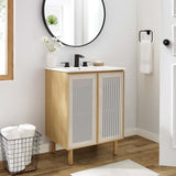 Calla 24" Perforated Metal Bathroom Vanity in White Oak by Lefancy