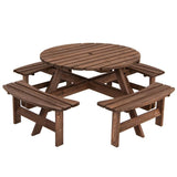 Espresso, Wooden, 8, Seater, Picnic, Table, Umbrella, Hole