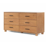 Modern Farmhouse Solid Wood 6 Drawer Double Dresser in Light Brown Finish