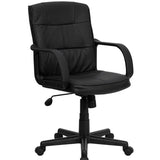 Black Mid-Back Polyurethane &amp; Leather Office Chair with Nylon Arms