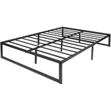 Queen Size 14 Inch High Heavy Duty Black Metal Platform Bed Frame