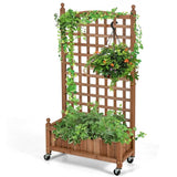 Outdoor, Solid Wood, Raised, Garden Bed, Mobile, Planter Box, Trellis, Wheels