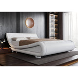 Full, Modern, White, Upholstered, Platform Bed, Frame, Sleigh Curved, Headboard