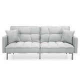 Plush Gray Split-Back Design Convertible Linen Tufted Futon w/ 2 Pillows