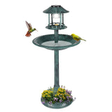 Outdoor Garden, Birdbath, Green, Copper, Patina Finish, Solar Light