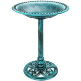 Outdoor, Polyresin, Bird Bath, Rustic Aged, Green, Copper, Bronze Finish